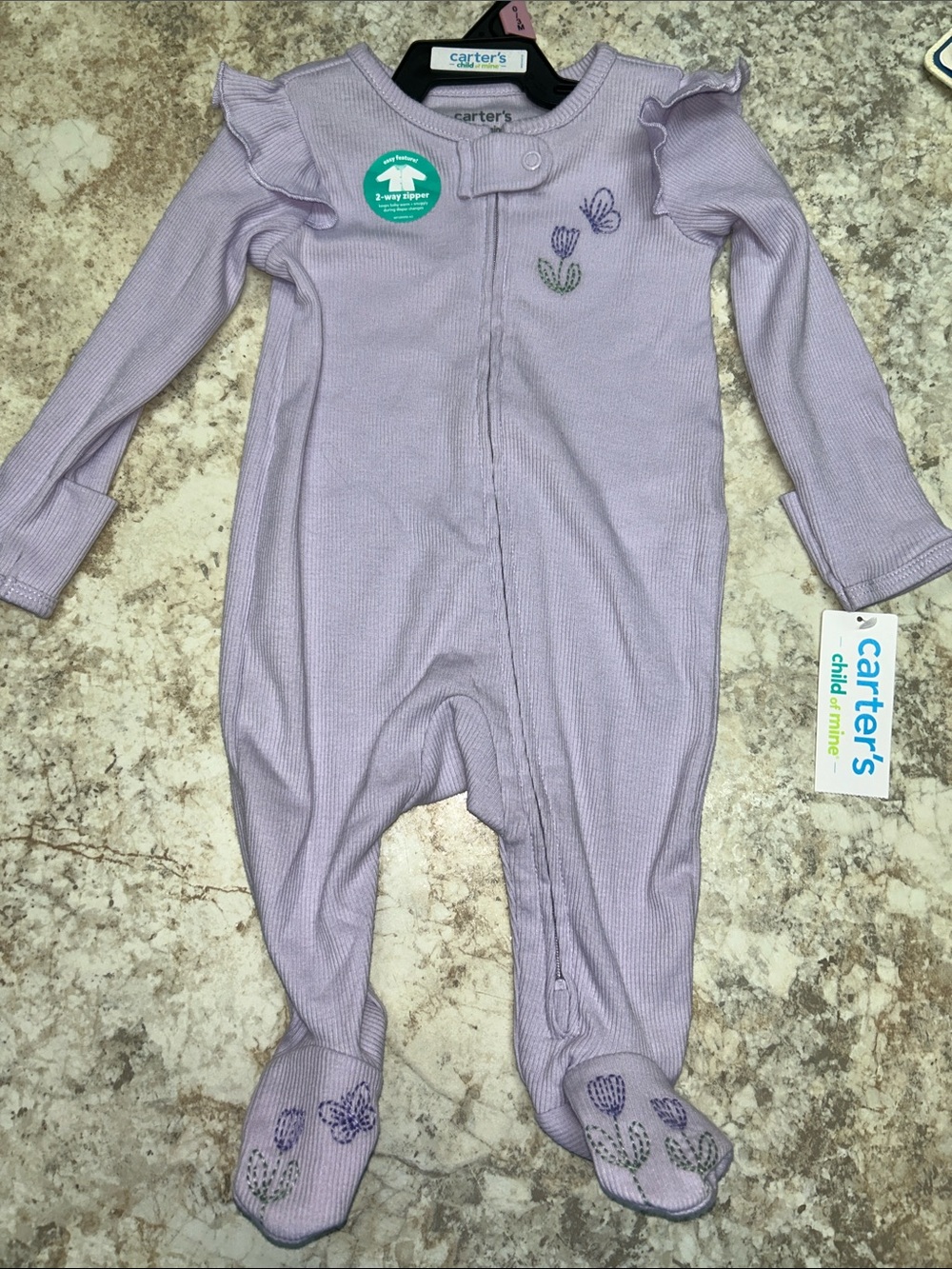Carter's Lavender Ruffle-Sleeve Footed One-Piece